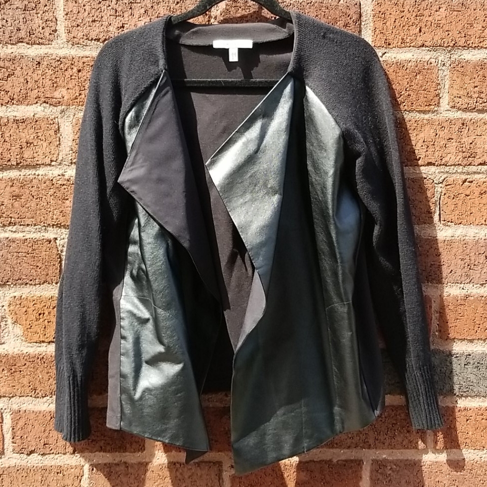 DKNYC Mixed Media Sweater Faux Leather VGUC - Picture 1 of 5